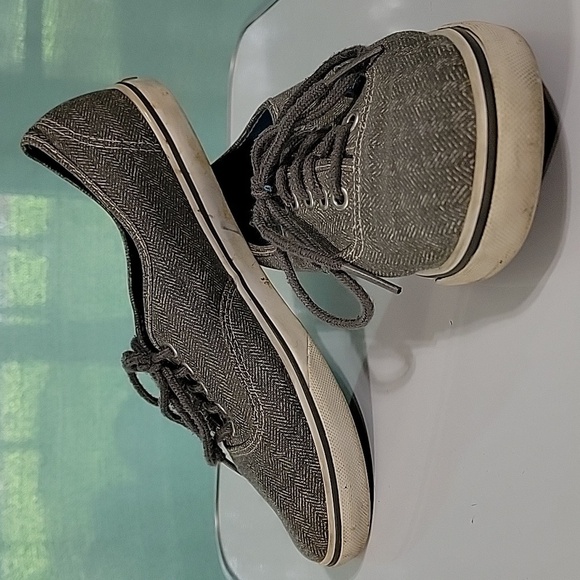 Men's Vans Off the Wall Tweed Herringbone Sneakers, Gray, Size 6.5, Pre-owned - Picture 3 of 11